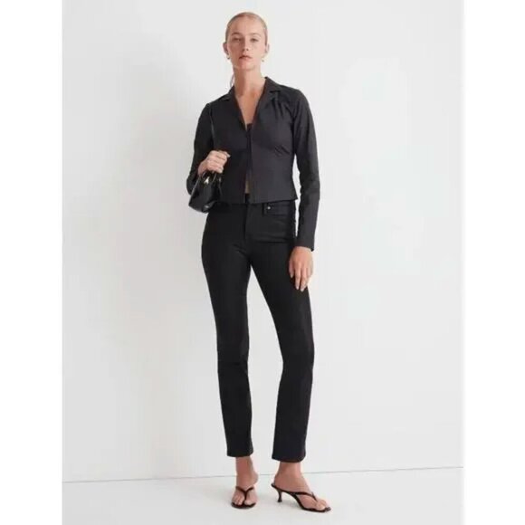Madewell Denim - Madewell Mid-Rise Kick Out Crop Jeans Coated Black Wash Size 27